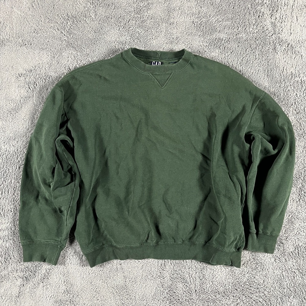 Vtg GAP Sweatshirt Men's XL Forest Green Long Sleeve Ribbed Cuff & Hem Pullover